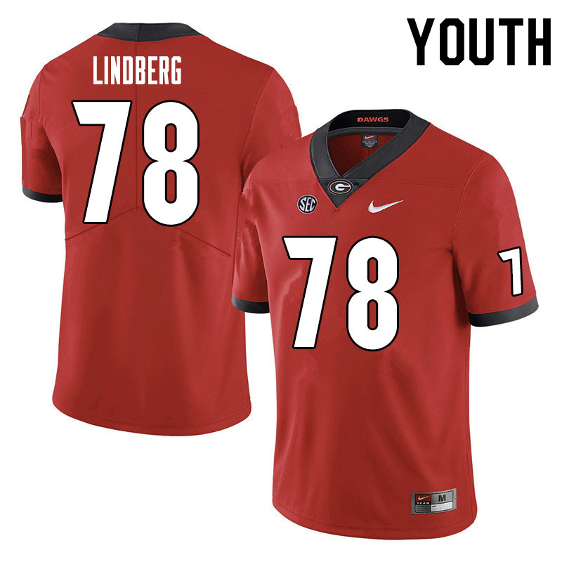 Youth #78 Chad Lindberg Georgia Bulldogs College Football Jerseys Sale-Red